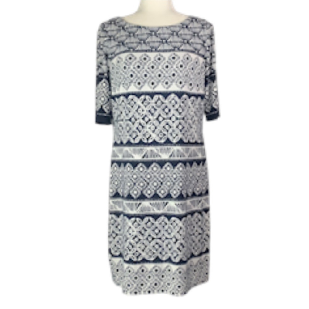 Eliza J Shift Dress 10 Geometric Black White Boat Neck Closet Staple